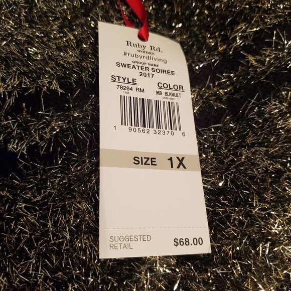 ruby Rd Black Silver Eyelash Long Sleeve Scoop Neck Sweater Plus Size 1X NWT - Picture 10 of 10